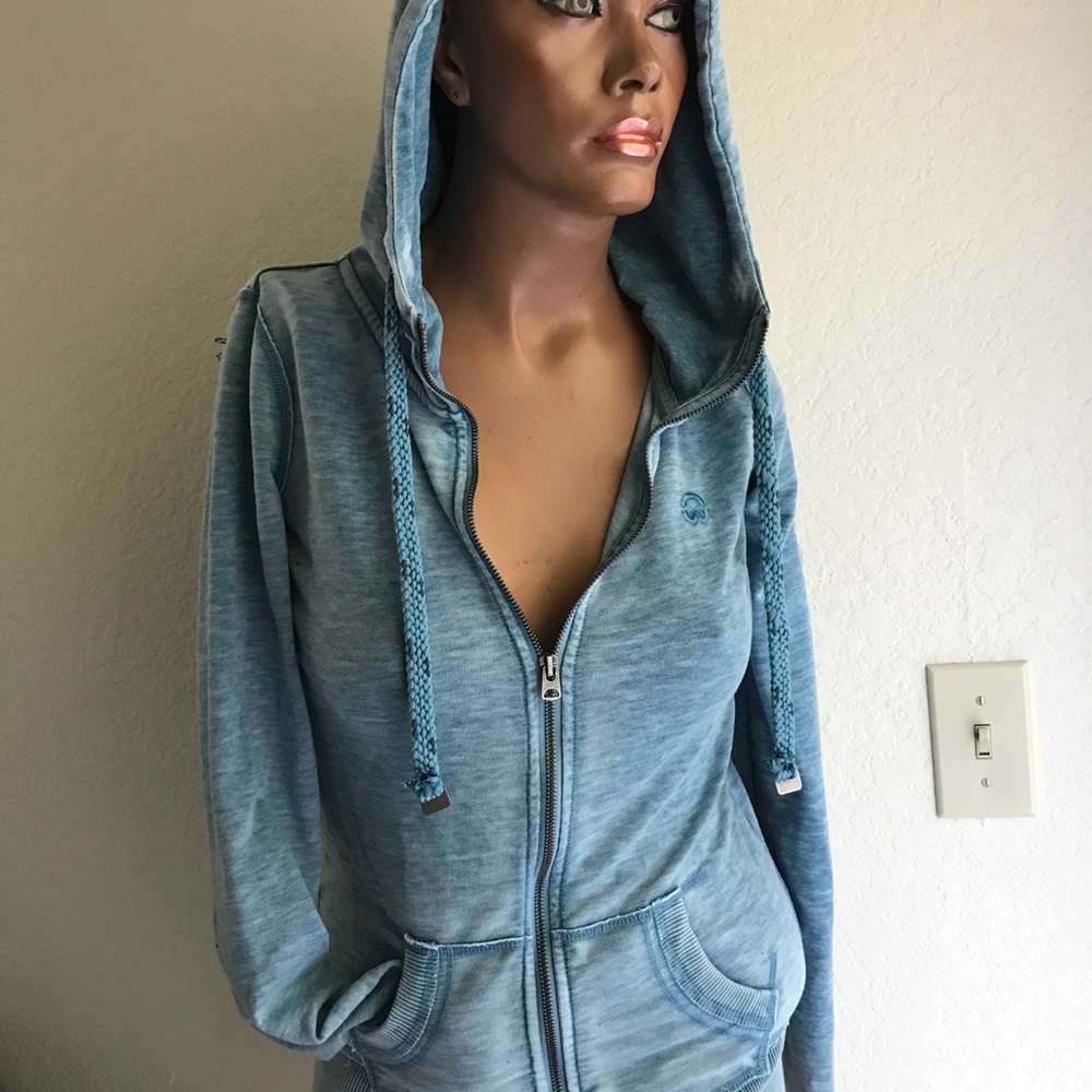 WAREHOUSE ONE Vintage Y2K Denim Blue HOODIE JACKET Size XS